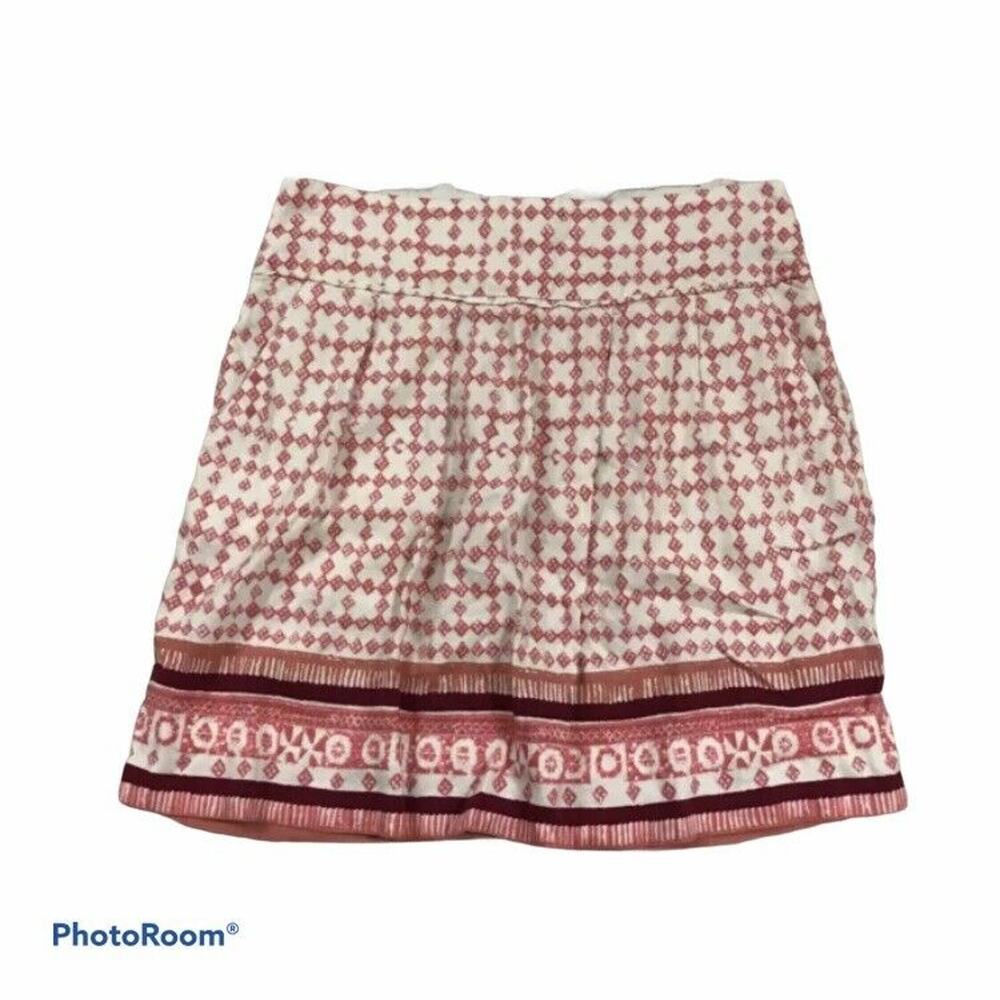 Loft Women's Skirt Linen Blend Pockets Pleated Mini Short Pink Cream Size 6